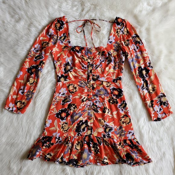Free People Red Floral Button Front Dress Size 6 NWT - Picture 8 of 16